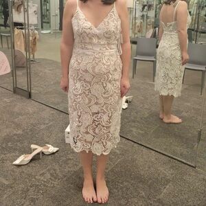 David's Bridal Cream Lace Midi Dress